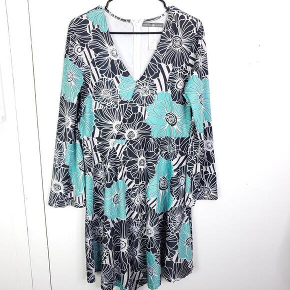 Signature Collection Dress Womens L V Neck Mini Stretchy Floral Resort Vacation - Picture 1 of 8